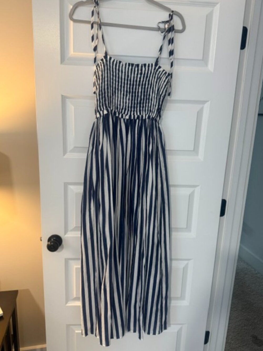 NWT Navy & White Striped Maxi Dress with Smocked Top - Size Small